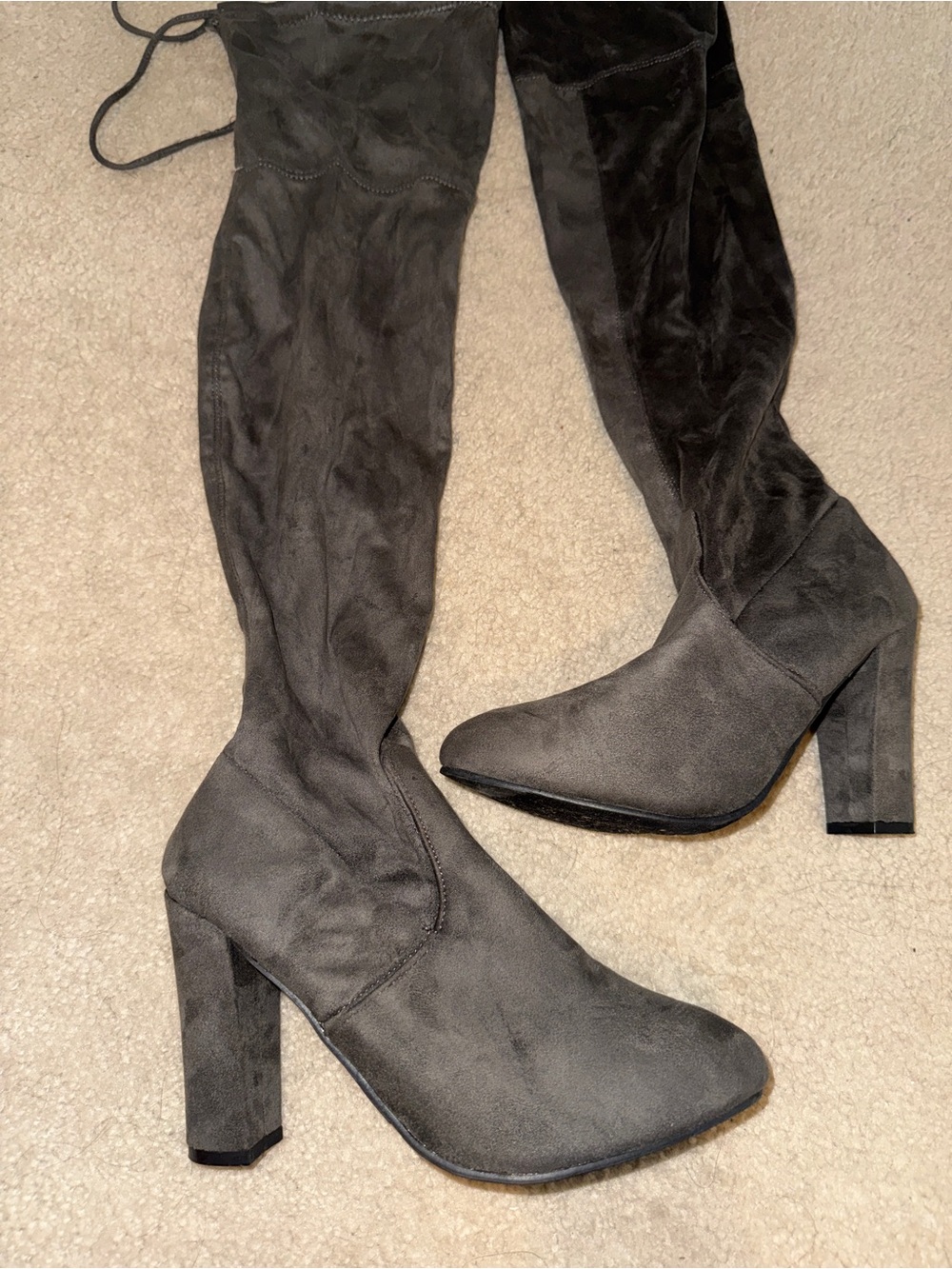 Women's Over-The-Knee High Heel Boots - Black Suede